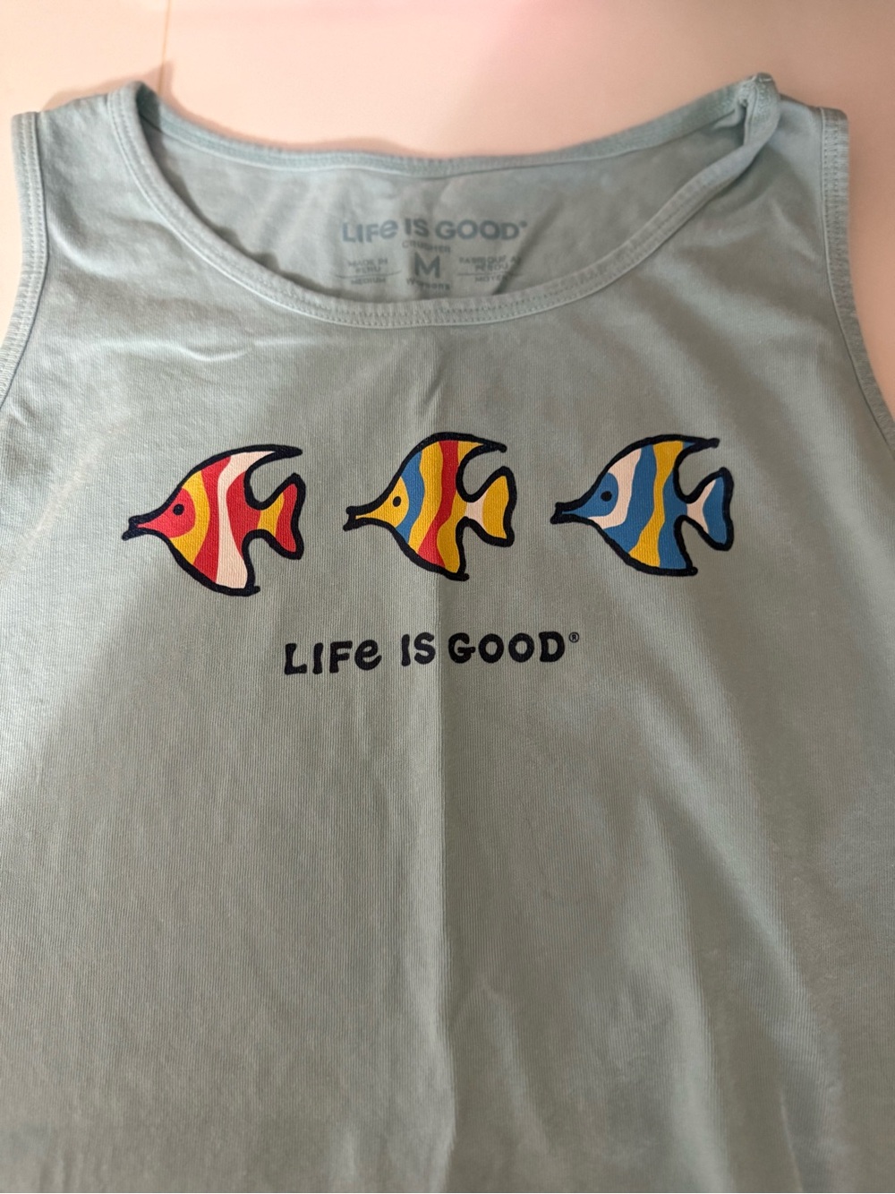 Life Is Good Light Blue Tank Top with Colorful Fish Trio - Picture 3 of 3